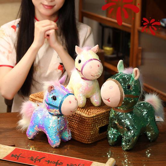 Sequin Horse Doll National Style Fabric Auspicious Meaning Zodiac Horse Theme Doll Traditional Crafted Pony