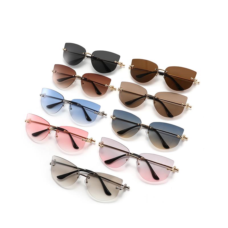 Cat Eye Metal Borderless Retro Men Women Sunglasses Fashion Trend Outdoor Sunscreen Sunshade Street Photography Glasses
