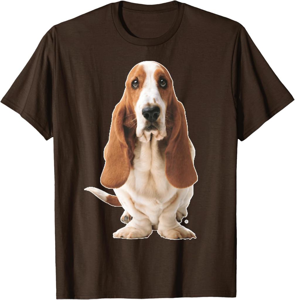 Basset Hound Dog Sitting Graphic Tee Breathable Cotton Casual Short Sleeve T-Shirt for Men