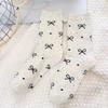 Female Autumn and Winter Point Yarn Bowknot Stripe Lovely All Build In Tube Cotton Socks