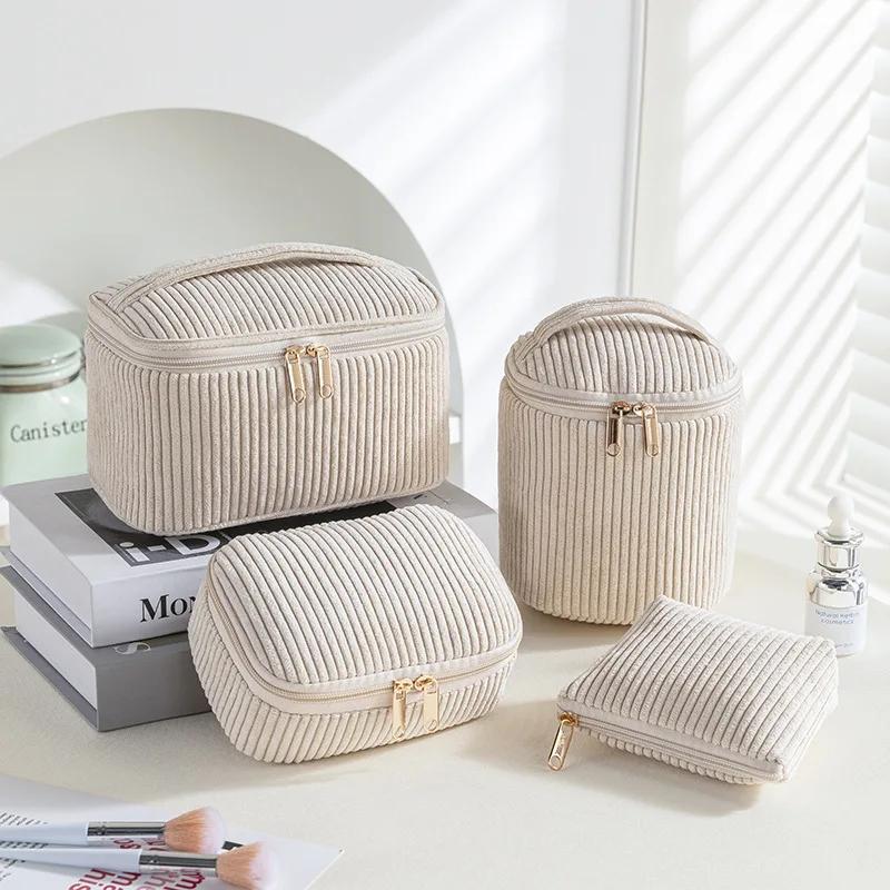 Neue Damen Plüsch Kosmetiktasche Kariert Reißverschluss Kosmetiktasche Box Tragbare Kosmetik Aufbewahrungstasche