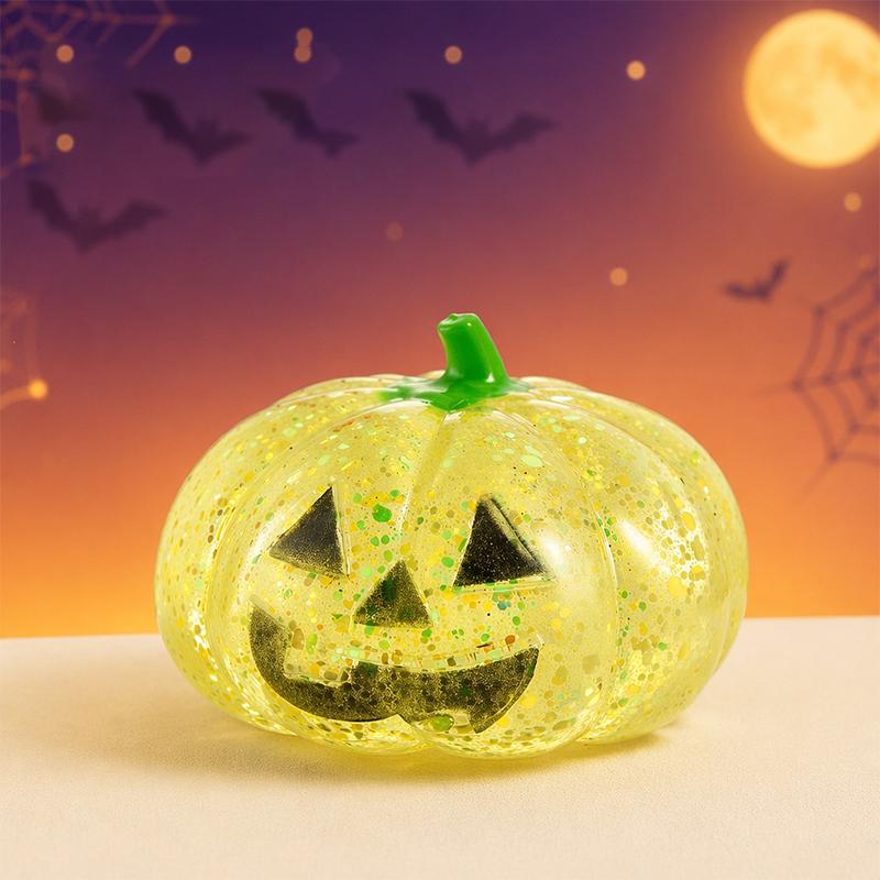 Halloween Glitter Pumpkin Squishy Squeeze Maltose Stress Relief Ball Sparkle Powder Filled Cute Pumpkin Face Halloween Gift