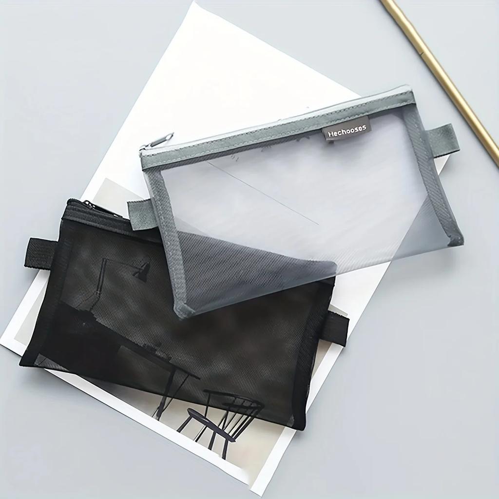 1pc-Zipper mesh pencil case, multifunctional stationery storage bag, used for cosmetics, makeup, travel accessories