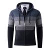 Men'S Loose Slim-Fit Striped Sweater Blue Fashion Trend Hooded Knitted Jacket Top