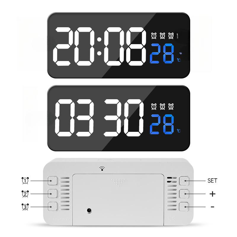 Fashionable bedside clock simple multi-functional electronic clock mirror clock multi-set alarm clock with temperature Korean version 6612T