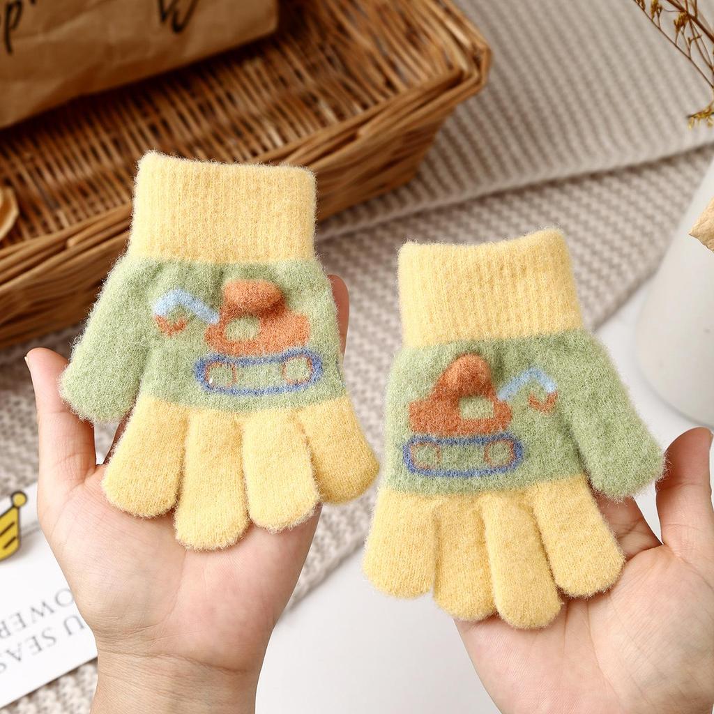 Luvas de Inverno Infantis Fofas de Urso Estilo Coreano - Quentes, À Prova de Frio, Design de Cinco Dedos para Meninos e Meninas