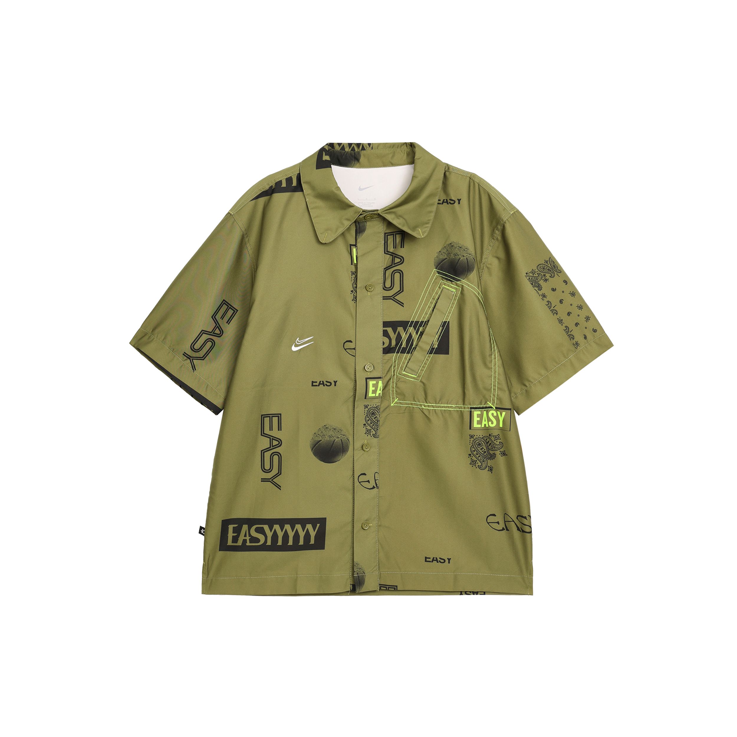 

Nike с буквенным узором и контрастной строчкой, рубашка с короткими рукавами и цветком кешью, мужские топы, зеленый DO4024-378 L