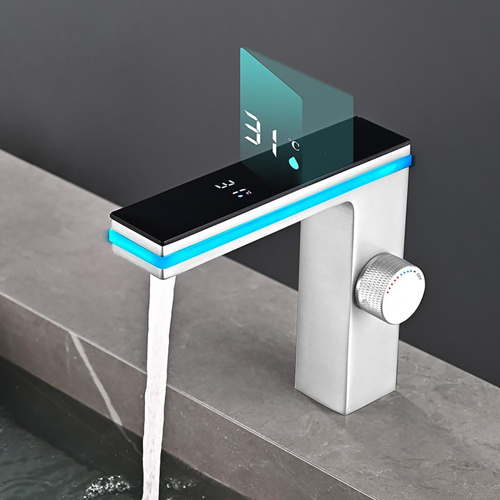 Digital Display Bathroom Washbasin Faucet Smart LED Brass Countertop Washbasin Hot and Cold Water Mixer Sink Washbasin Faucet