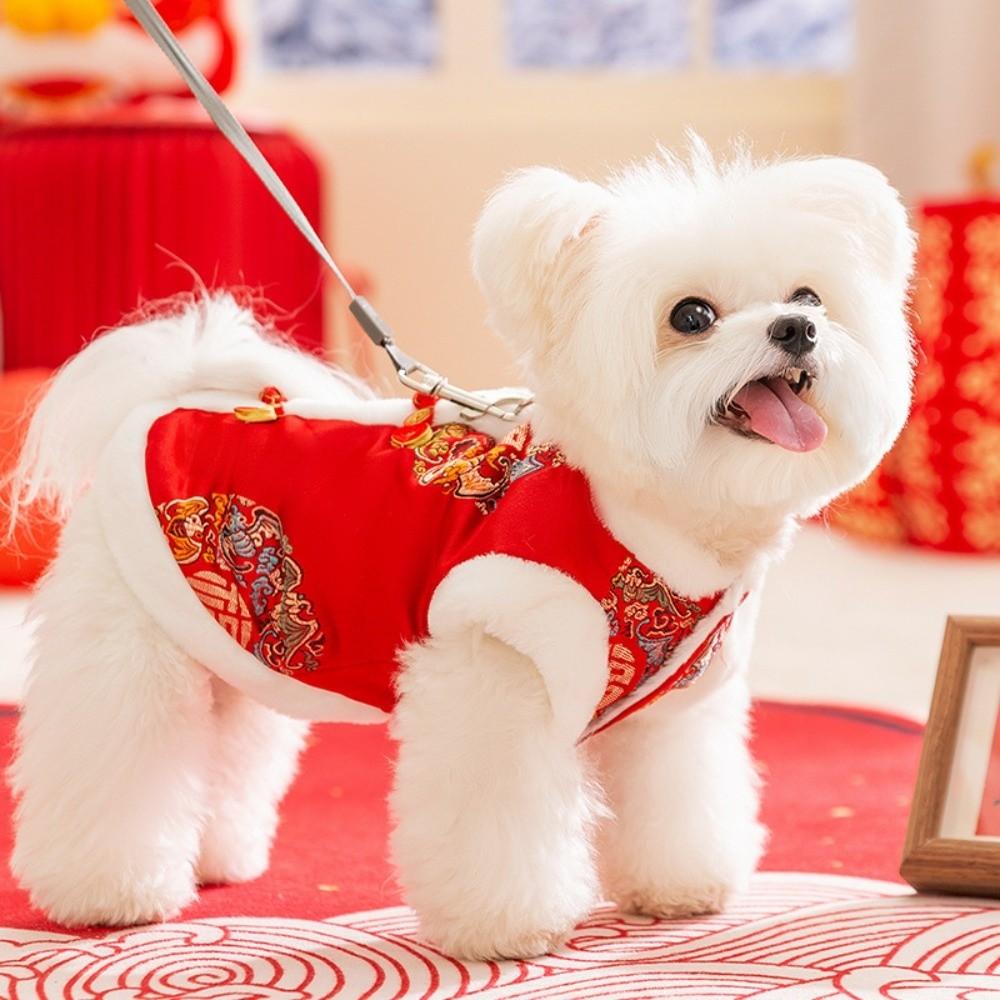 Character Fu Pet Tang Suit Red Cat Coat Puppy Costume Dog Vest  Spring Festival