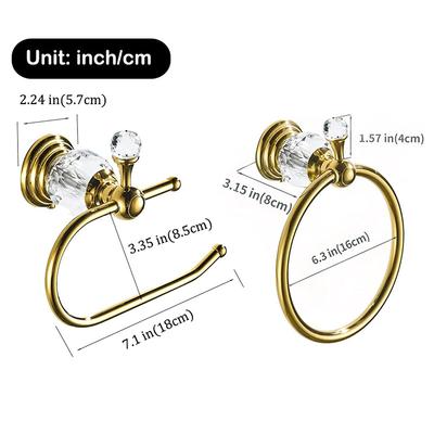 2-Piece Bathroom Bath Set, Wall Mounted Bathroom Hardware Fixture (Towel Ring Holder, Toilet Paper Towel Holder), Zinc Alloy