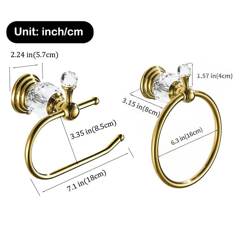 2-Piece Bathroom Bath Set, Wall Mounted Bathroom Hardware Fixture (Towel Ring Holder, Toilet Paper Towel Holder), Zinc Alloy oro