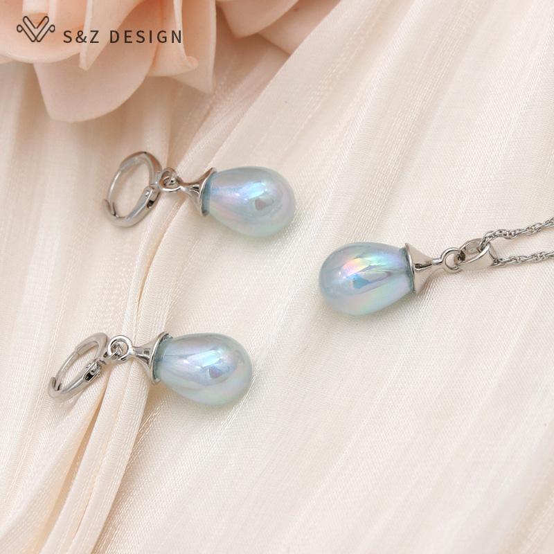 

Модные разноцветные висячие серьги с каплями воды с искусственным жемчугом, комплекты ювелирных изделий для женщин, свадебное ожерелье с подвеской, подарок