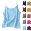 Women Vintage Linen Cami Tank Top Scoop Neck Thin Spaghetti Strap Loose Casual Camisole S-5XL Plus Size