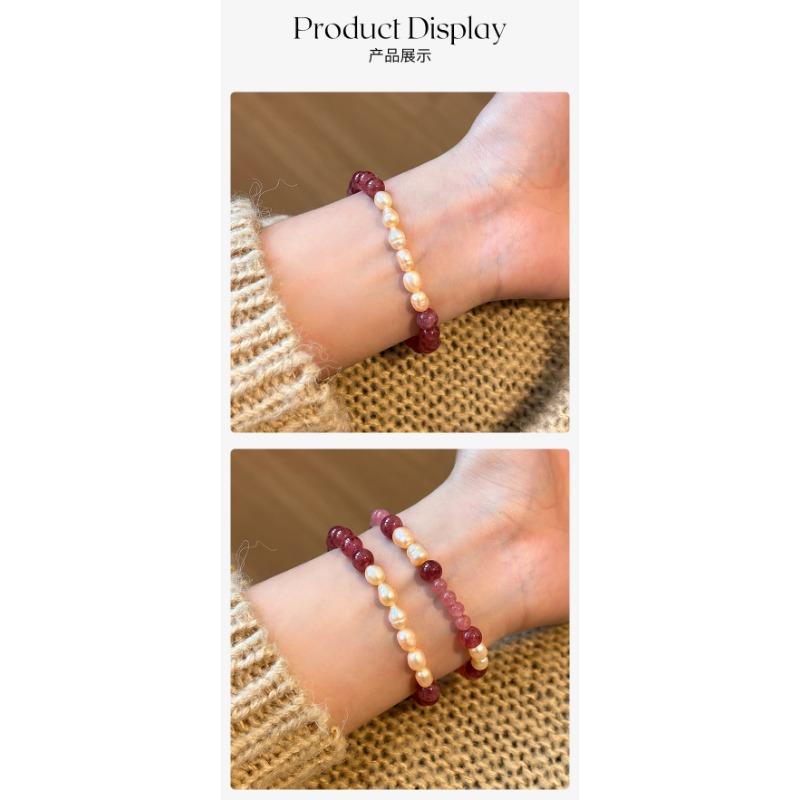 Light Luxury Niche Design Delicate Sweet Stackable Pearl Strawberry Crystal Bracelet For Women