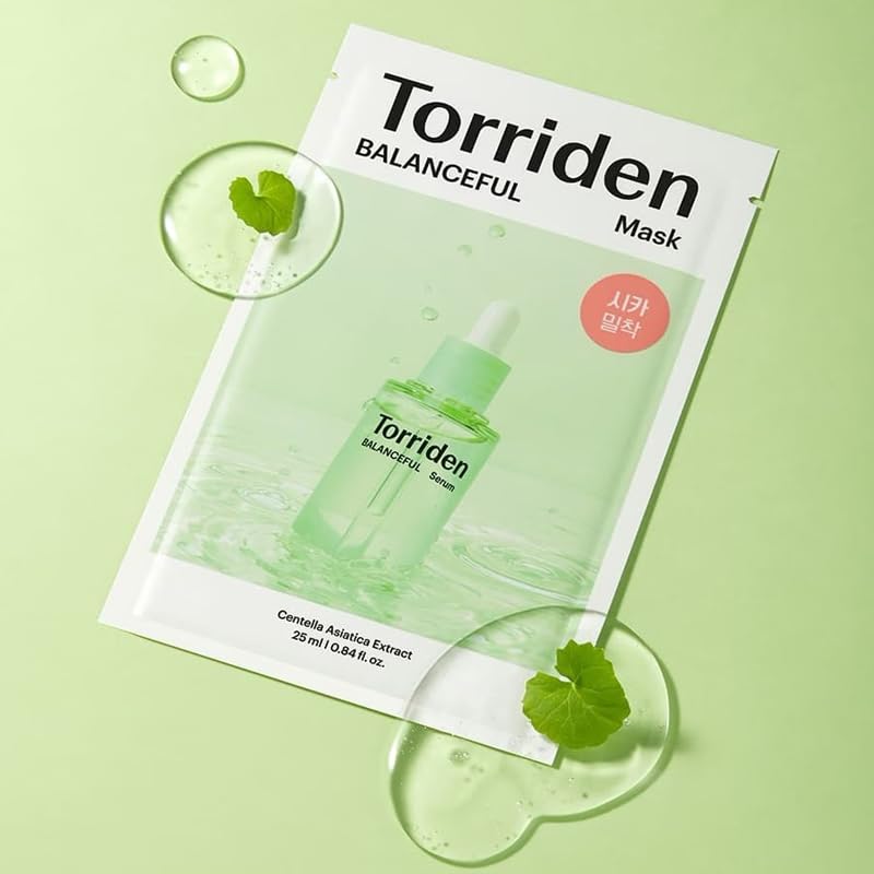 Torriden Balance Full Cica Mask 10 Pieces Sheet Mask Containing CICA Moisturizing for Sensitive Skin Face Pack Gentle To Use Skin Balance Care Rough