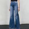 Damen Jeans mit weitem Bein und Quaste, modische Übergröße, Slimming Fit, ausgestellte Jeanshose, mittelhohe Taille, Schlagjeans, Streetwear