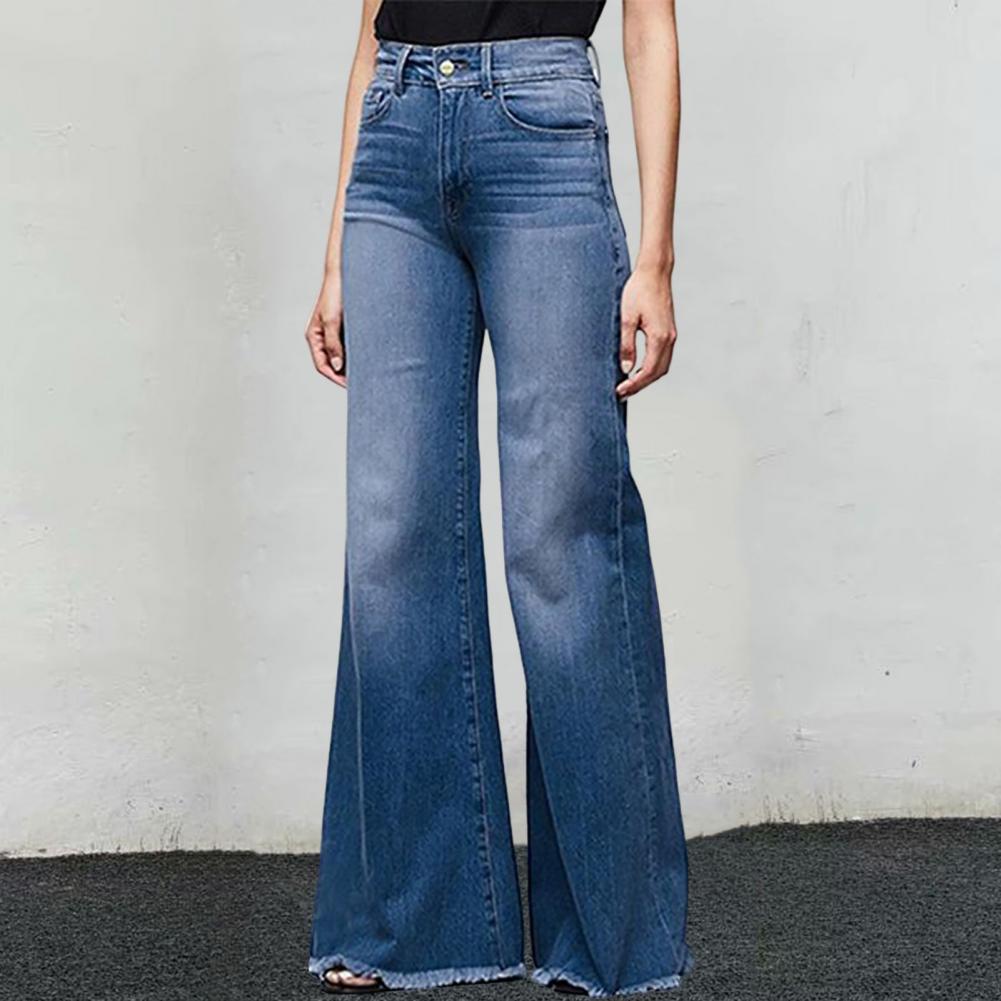 Damen Jeans mit weitem Bein und Quaste, modische Übergröße, Slimming Fit, ausgestellte Jeanshose, mittelhohe Taille, Schlagjeans, Streetwear
