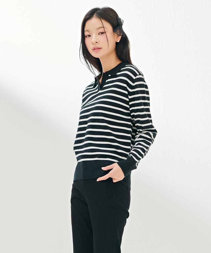 CHASECULT Women'S Open Collar Striped Sweater-Darg5263B03