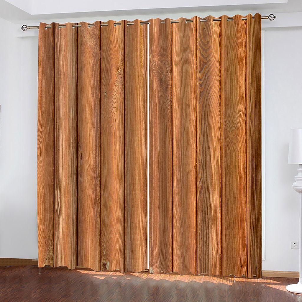 

Шторы для гостиной 2 шт. Модные 3D Блэкаут Деревянная доска 2 шт. Затемняющие шторы для окон для украшения спальни W70xH160cmx2&Grommet Top