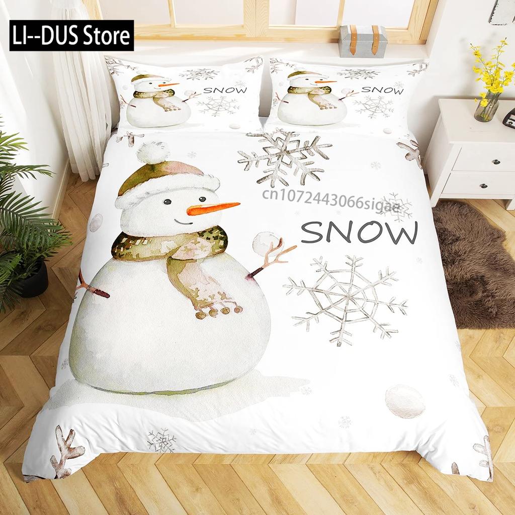 Comforter Snowflake Snow Pattern Winter Decorative 3 Piece Bedding Set With 2 Pillow Shams King Twin Size Bed Collection