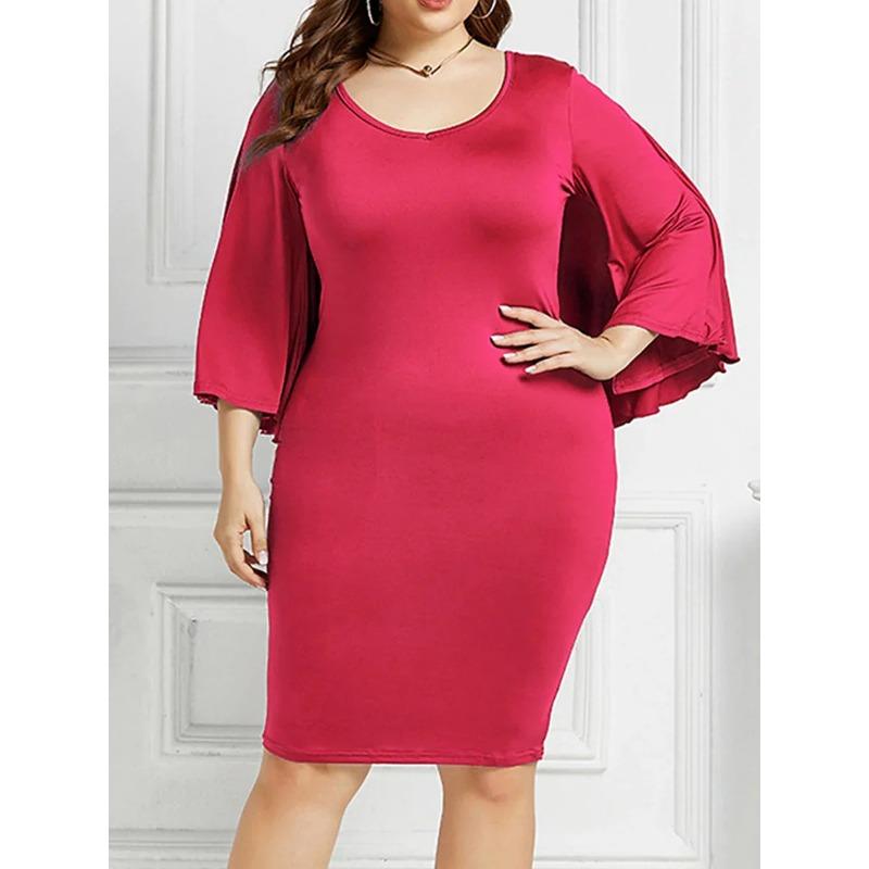 Women's Plus Size Fashion Bat Cloak Sexy Hollow Backless Trumpet Sleeve Bag Hip Dress