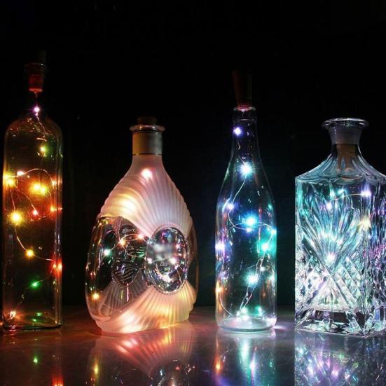 15/20 LED Wine Lights Silver Wire Bottle Cork for Wedding Festival Party Decor