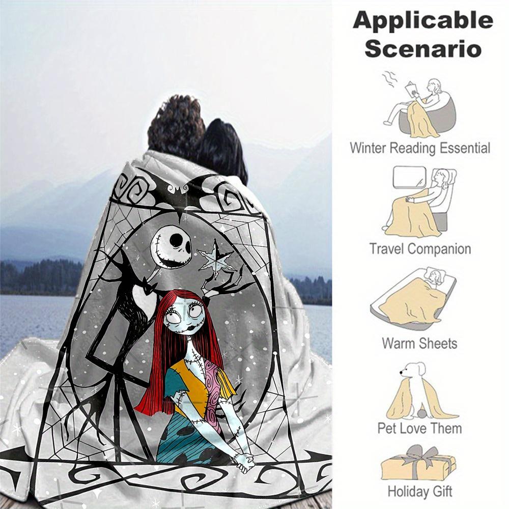 1pc, Jack Skellington and Sally Blanket Seasonal Home Decorative Throw for All Seasons, Living Room, Travel, Camping, Car Blankets