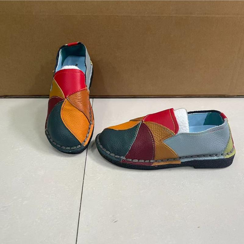 Retro Patchwork Women Loafers Soft Flat Slip On Moccasins Large Size 43 Comfortable Casual Shoes