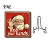 Christmas Pet Ornament Wooden Tabletop Decor, 2D Santa with Iron Stand, Rustic Wrought Display Stand Holiday Sign for Home And Cafe Festive