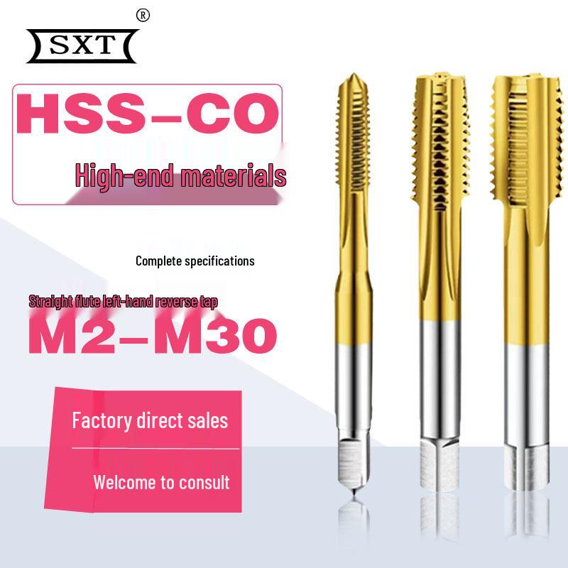 Cobalt-Titanium Left-Hand Taper Tap, M2-M30, Straight Flute, Reverse Thread