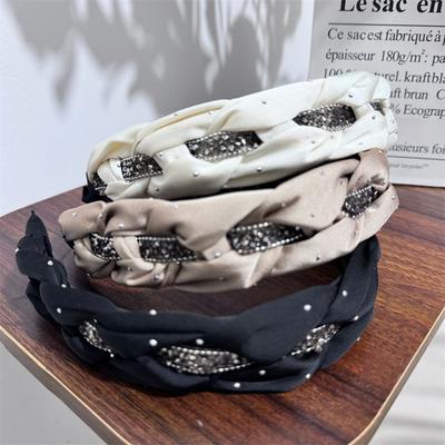 Fashion Women's And Ladies Braided Satin Cloth Headband with Shiny Tape Ins Female Toothed Plastic Hair Hoops
