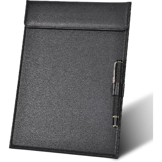Leather Clipboard, Black Clipboards with Pen Holder, A4 Letter Size Clip Board for Nurses, Smooth Writing Clipboard for Classroom, Low Magnetic A4-Black-A206
