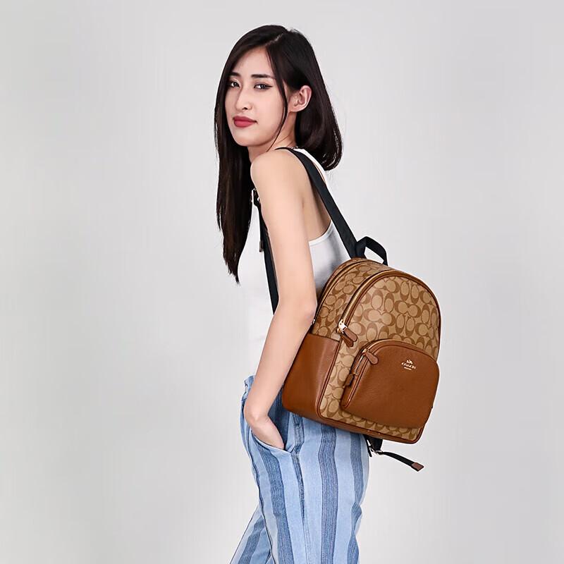 COACH Court Coated Canvas With Refined Pebbled Leather Backpack Large Women's Brown Monogram 5671-IME74