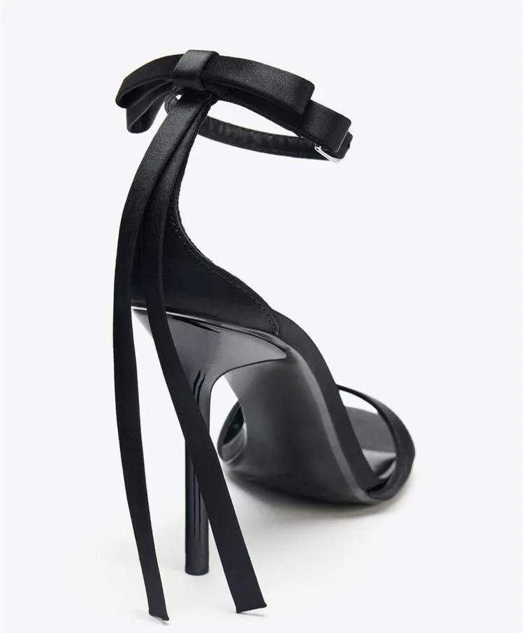Fashion Elegant Black Bow High Heeled Sandals Women Fashion Cozy Round Toe Ankle Strap Buckle Brand Designer Shoes Sexy Party Dress Shoe