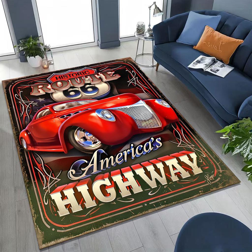 3D Retro Route 66 America Historic Mother Road Rug for Bedroom Living Room Sofa Home Doormat Decor,Larger Kid Non-slip Floor Mat