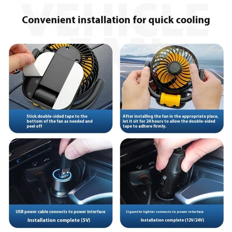12V/24V Leistungsstarker Auto-Ventilator Geräuscharmes Kühlgerät Mit 360° Verstellbarem Kopf Für Fahrzeuginnenraum