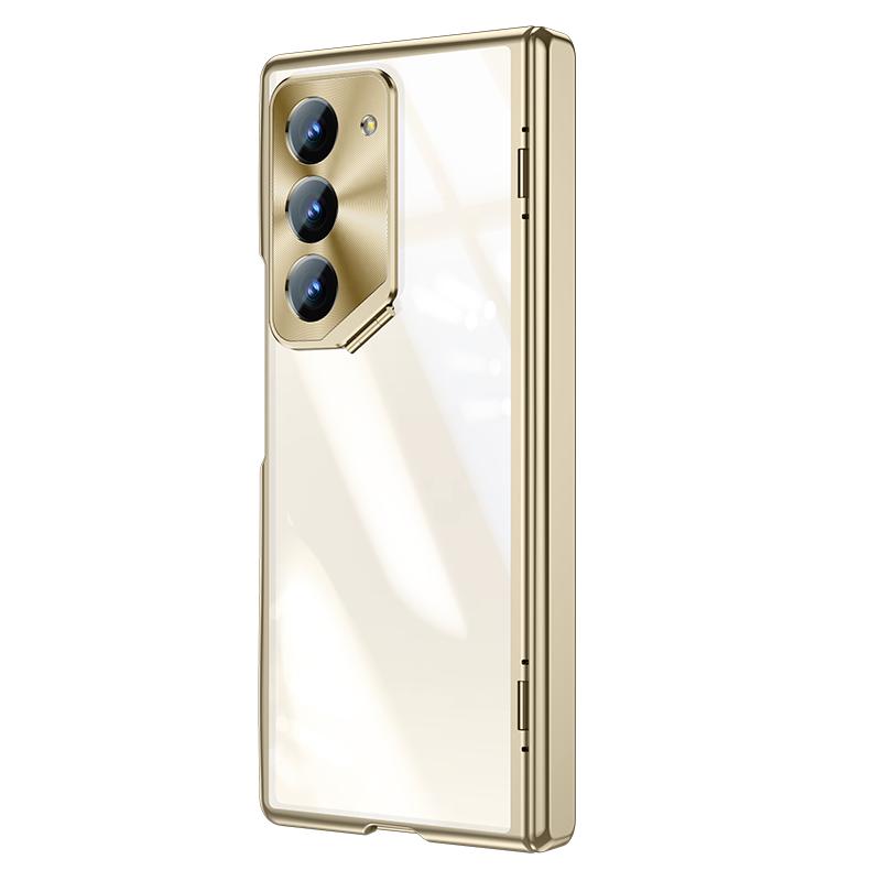 For Samsung Galaxy Z Fold 7 6 5G Case with Screen Protector Film & Holder Slim Hinge Protectio Electroplated Crystal Clear Cover