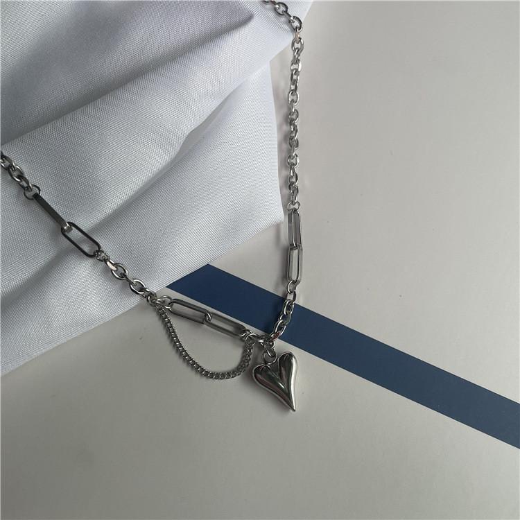 Titanium Steel Heart Pendant Necklace With Cross Chain For Women And Men