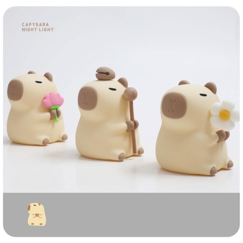 Lovely Capybara Silicone Table Nightlight, Warm Glow, Soft Touching Control USB Charging for Kids Room