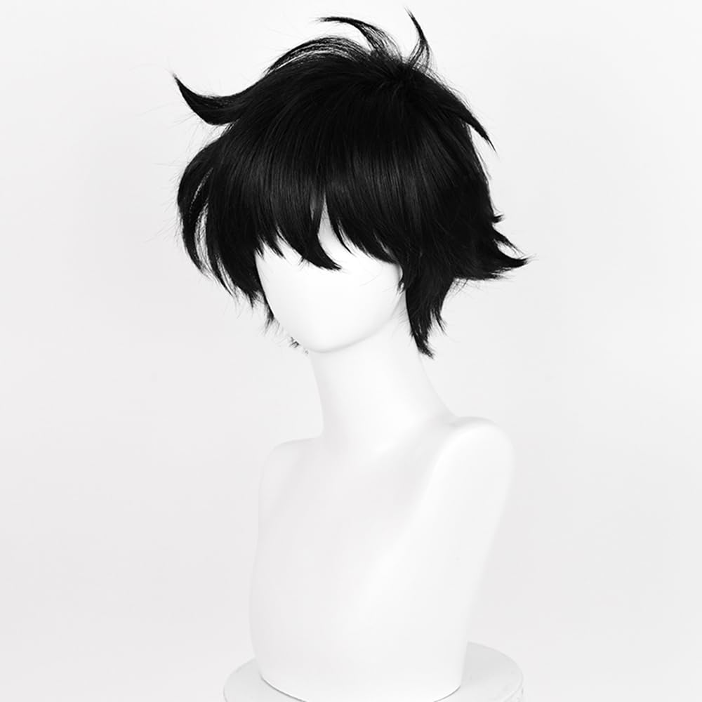Kaito Kuroba Cosplay Czarny Licealista Kaito z Prostą Grzywką Kaito Peruka, Włosy, Odporne na Ciepło, Puszyste, Kręcone, Chłopiec, Chłopiec, Dziecko, (Czarny, Dziecko)