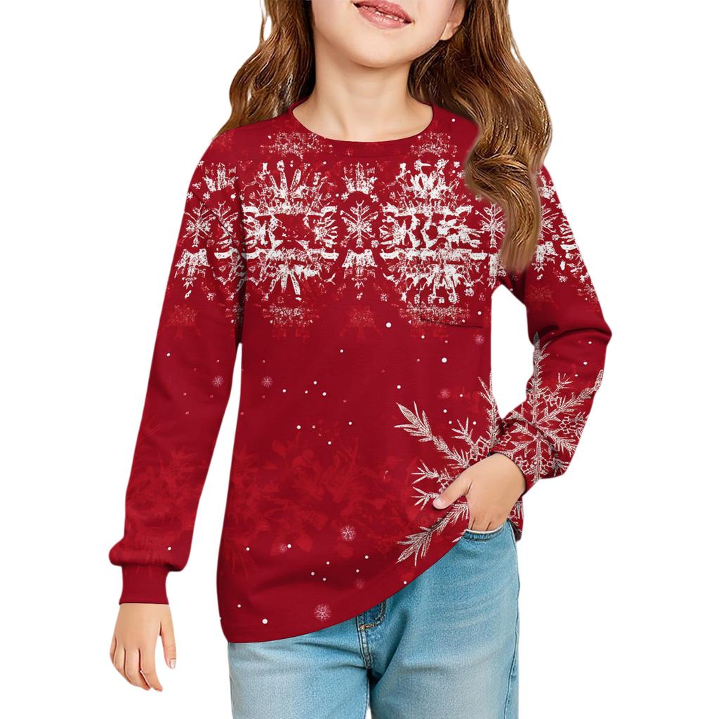 Weihnachtstag Mädchen Langarmbluse - Rundhals Weiche Taille Tunika