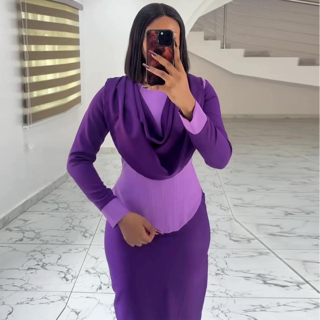European and American summer new African temperament women's clothing color matching swing collar slim hip wrap dress