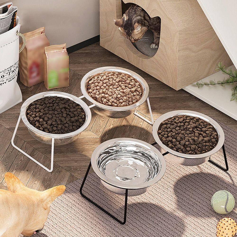 Anti Slip Stainless Steel Dog Food Bowl Thickened Stand Cat Dish with Stand Water
