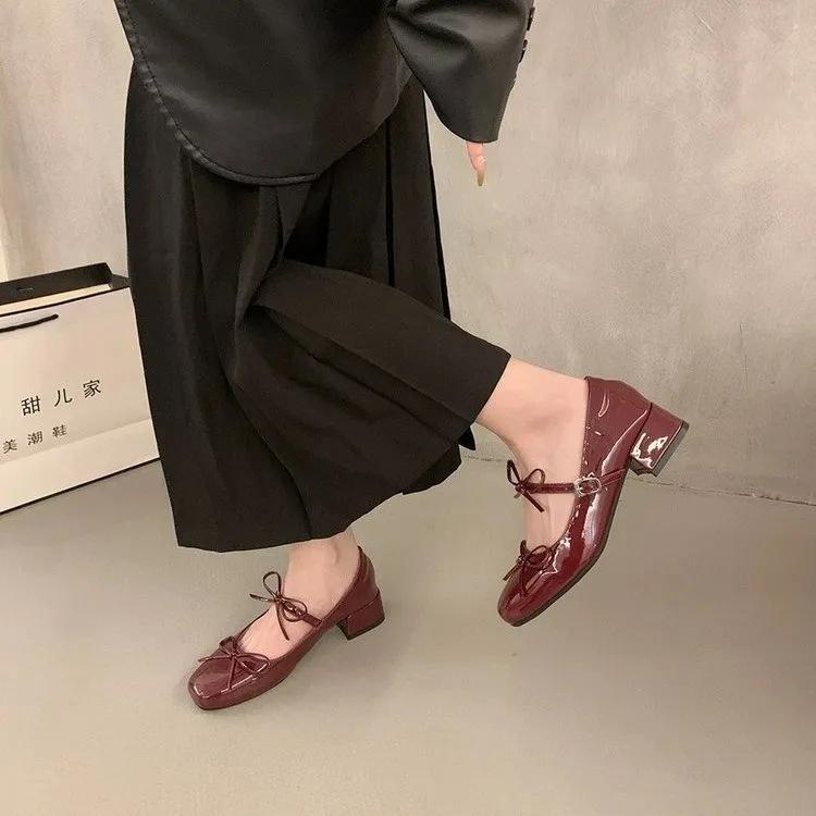 Fashion Designer New Women Mary Jane Shoes Ladies Concise Outdoor Butterfly-knot Pumps Spring Autumn Women's Dress Leather Shoes