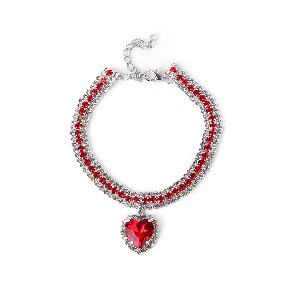 Cute Cat Collar Beauty Rhinestones Love Puppy Pet Dog Cat Necklace Cat Collar Accessories for Kitten Cat Diamond Collar Necklace