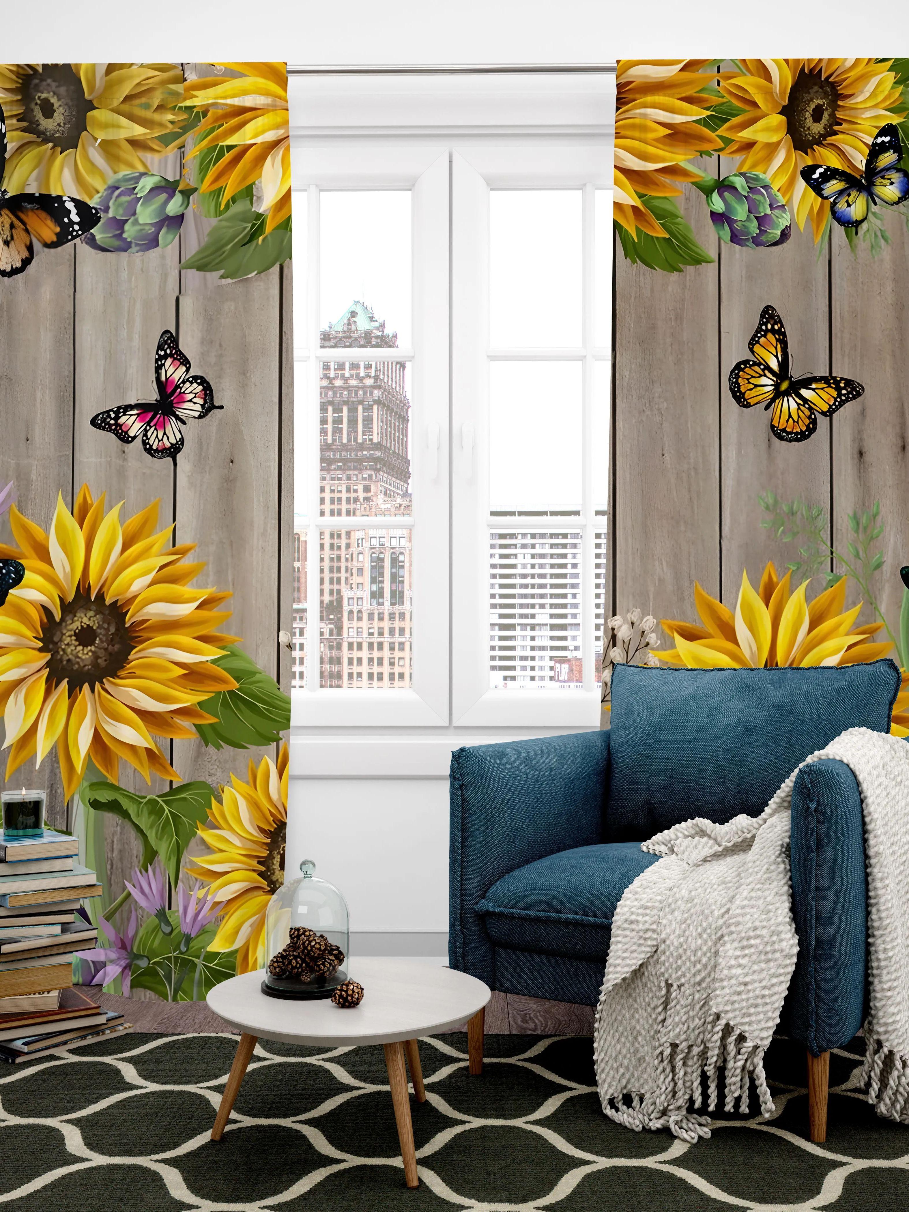 

2 части занавески с принтом подсолнечника - материал полиэстер - подходит для спальни, гостиной, кабинета, занавески, закрывающей приватность 30inchx65inchx2Pcs