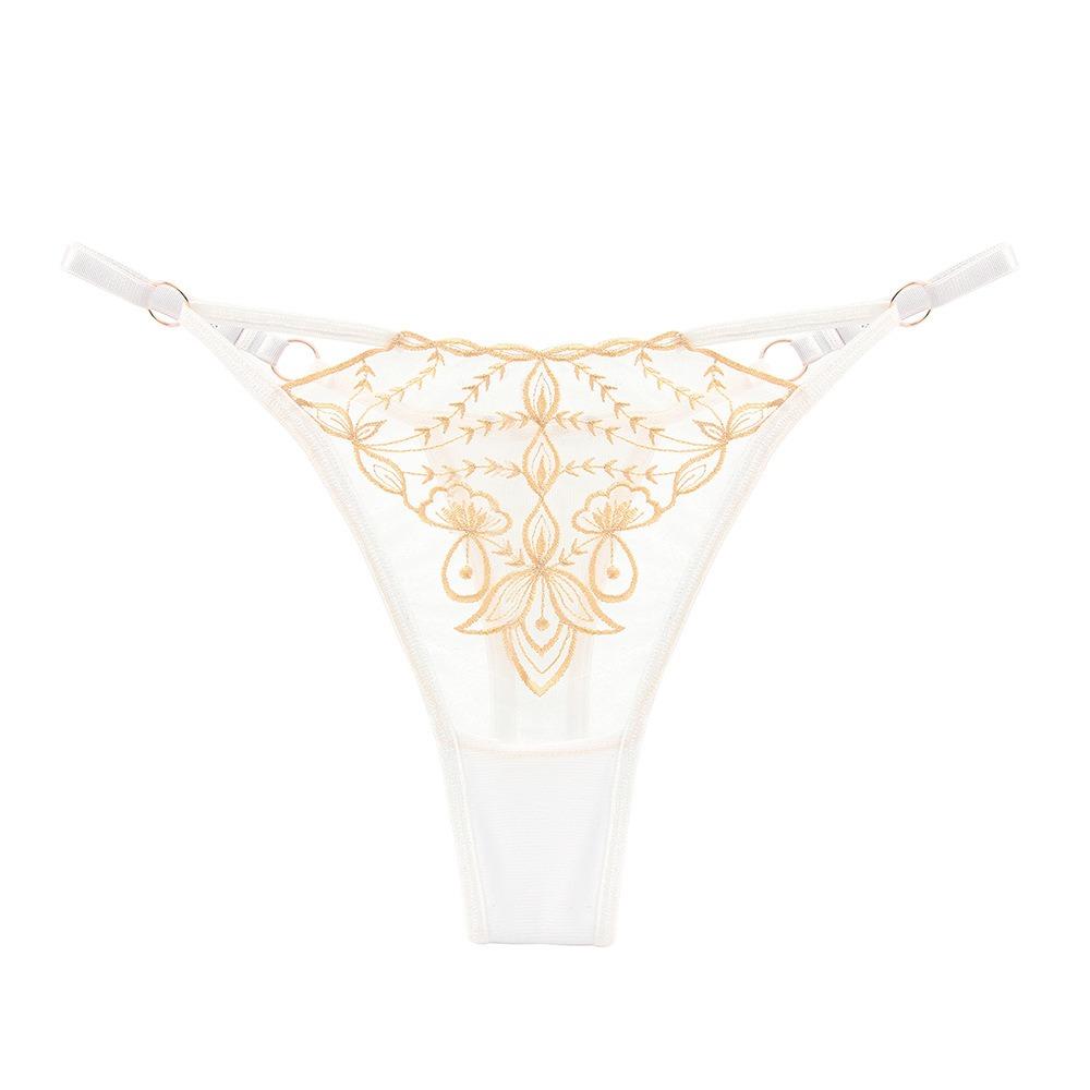 French Celebrity Heavy Industry Embroidery Sexy Panties Women's Delicate Mesh Comfortable Cotton Crotch Hollow Temptation Thong Large Size