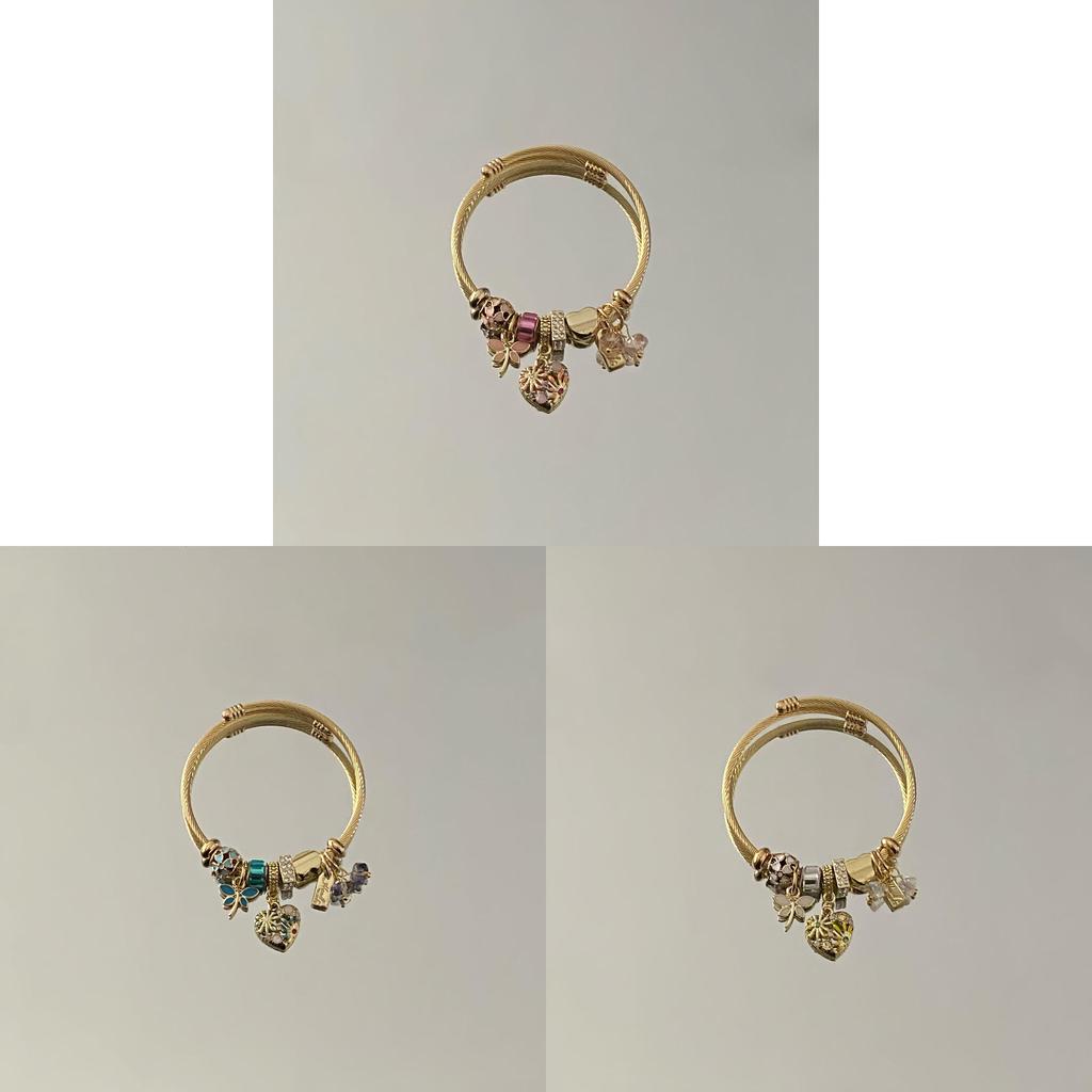 Titanium Steel Heart Shape Beaded Bracelet With Rhinestone Pendant For Women And Men