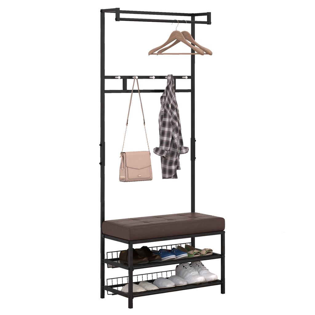 Coat Rack Entryway Coat Hanging Hat Bags Hook Storage Hallway Storage Shelf Footrest Bench Metal Multi Purpose