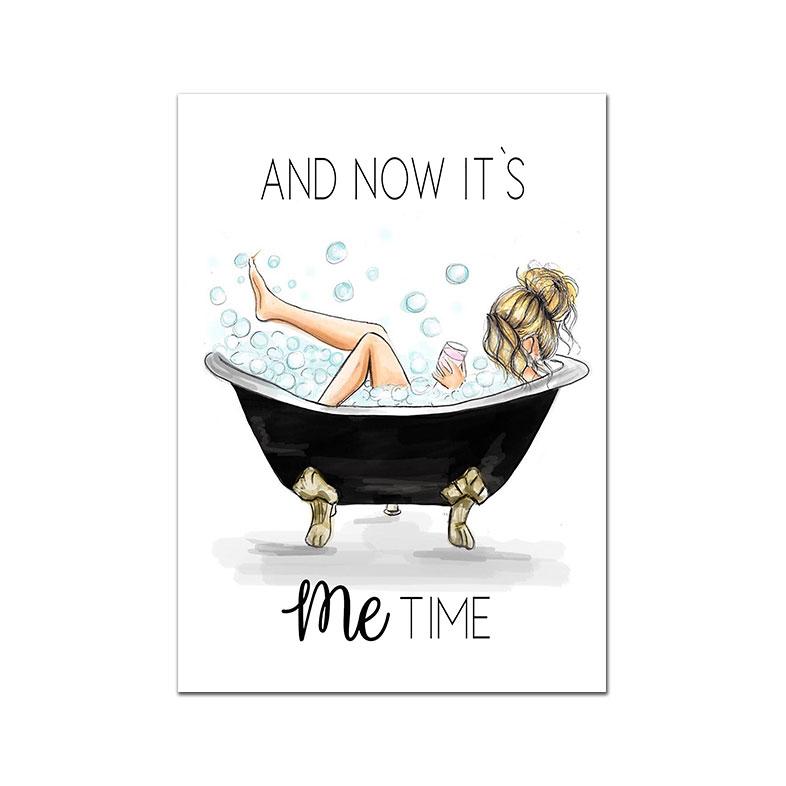 

Девушка с пузырьковой ванной, скандинавский постер «Теперь пришло время», художественный принт, абстрактная цитата, холст, картина, настенные панно для ванной комнаты, домашний декор 21x30cm No Framed